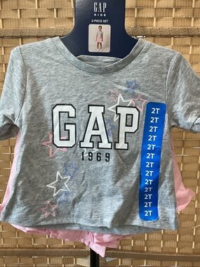 GAP Gray Tee with Pink & Blue Star Accents